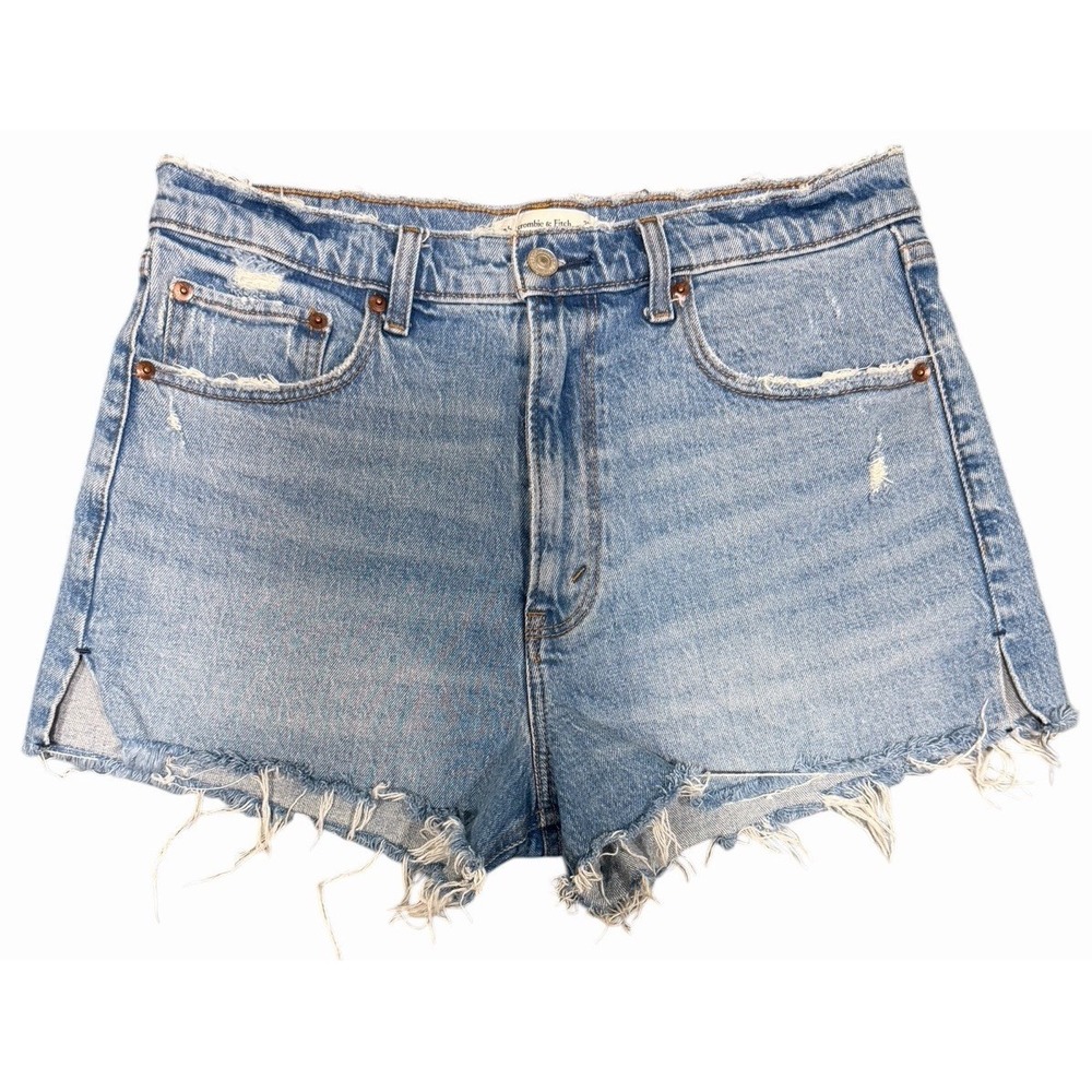 Abercrombie & Fitch The Mom Short Distressed High Rise Denim Blue Size‎ 30